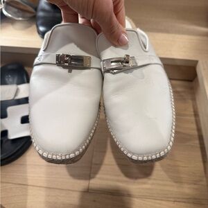 Hermes Cream Espadrilles with Silver Buckle